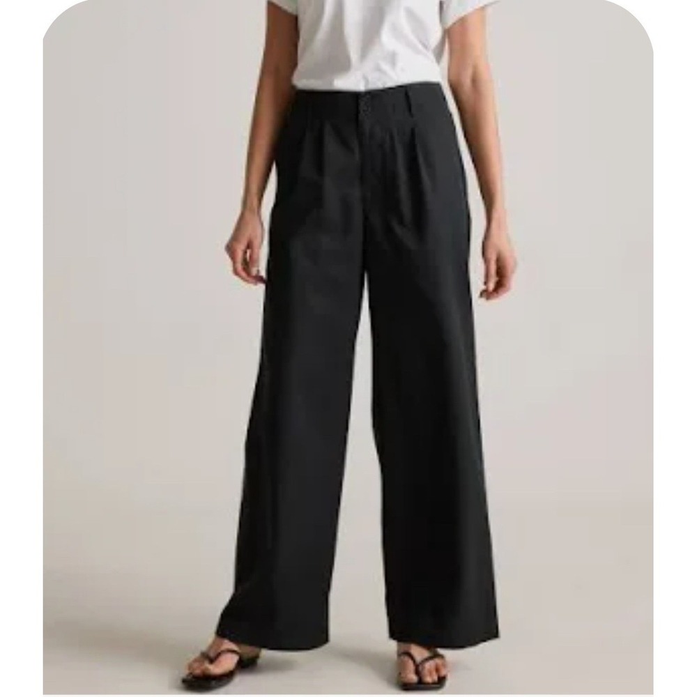 Quince Stretch CrepePleated WideLeg Black Pants Sz16 Quiet Luxury Elevated Basic